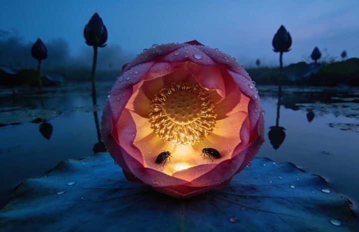 Lotus. An AI-created illustration for chapter 078, Warmth for a Guest.
