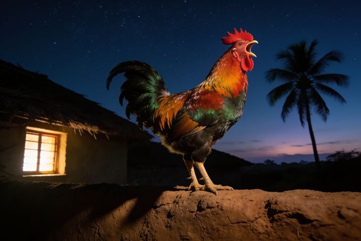Rooster. An AI-created illustration for chapter 012, The Clock Inside.