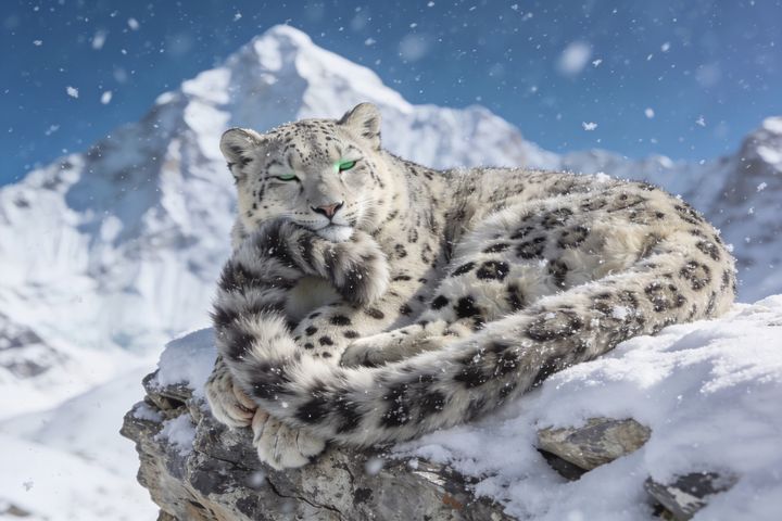 Snow Leopard. An AI-created illustration for chapter 051, Your Own Warm Tail.
