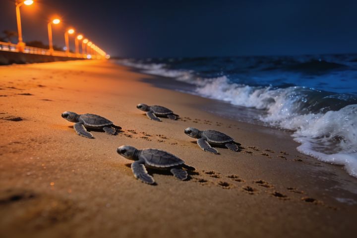 Turtle Hatchling. An AI-created illustration for chapter 002, When the Brightest Light Lies.